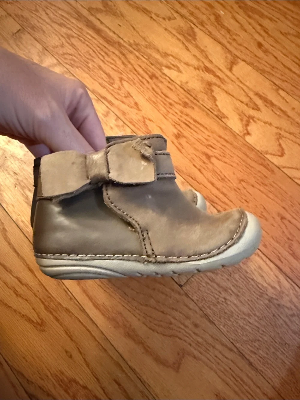 Stride Rite Taupe Leather Kids Boots with Cream Toecaps